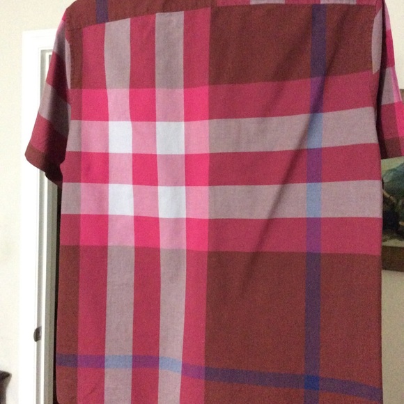Burberry Brit Red Tan Plaid SS Shirt Sz Medium - Picture 2 of 6